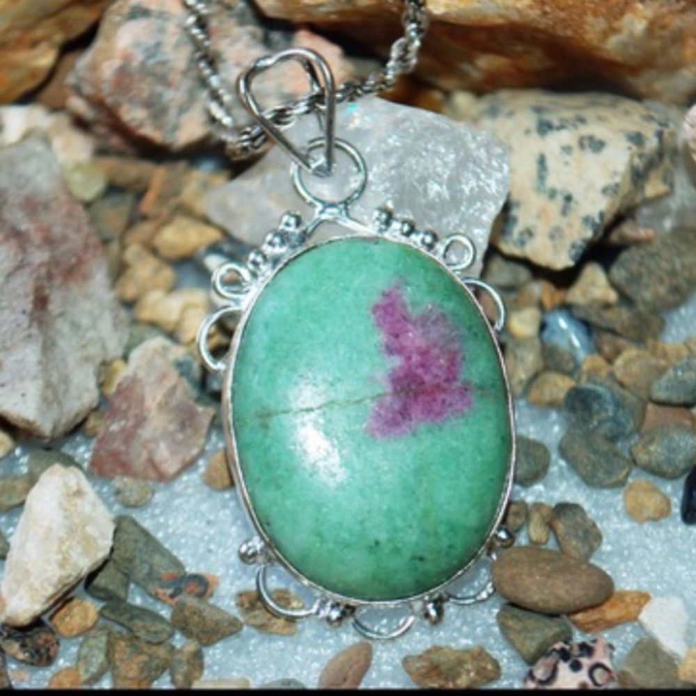 Ruby Fuschite Statement Pendant 2”